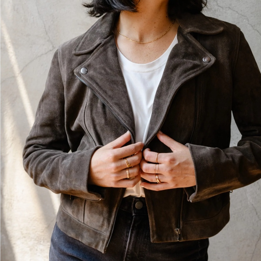 Able Women's Dark Brown Suede Leather Jacket